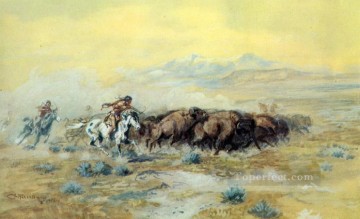  caza - La caza del búfalo 1903 Charles Marion Russell Indios americanos